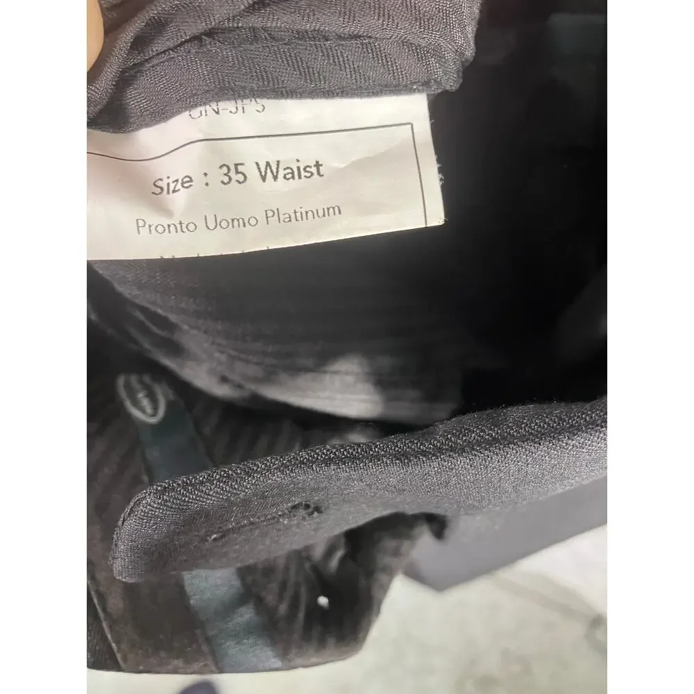 Pronto Uomo Platinum Black‎ Wool Suit 42L Jacket 35W Pants Career Professional